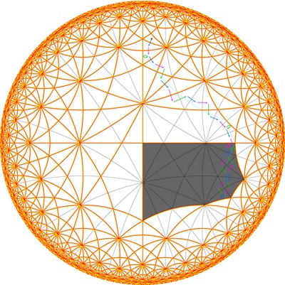 Bender–Knuth billiards trajectory in a hyperbolic Coxeter group of rank 3